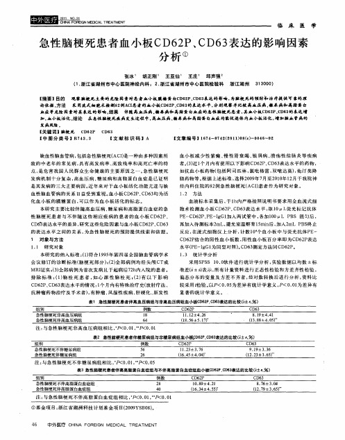 急性脑梗死患者血小板CD62P、CD63表达的影响因素分析