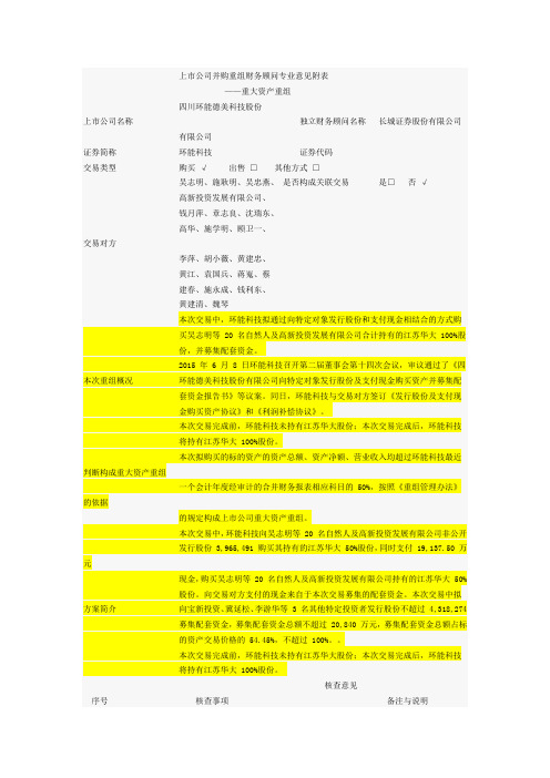 上市公司并购重组财务顾问专业意见附表