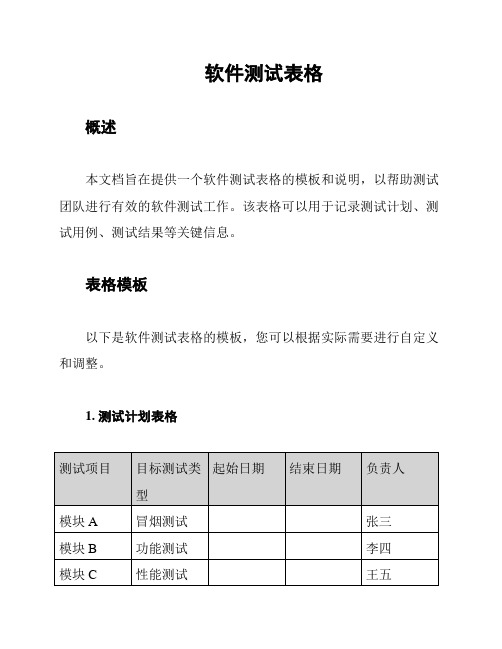 软件测试表格