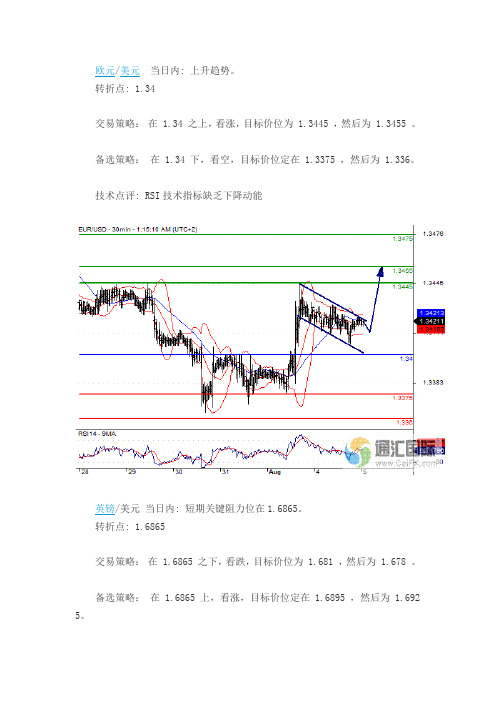 2014年08月05日外汇交易策略