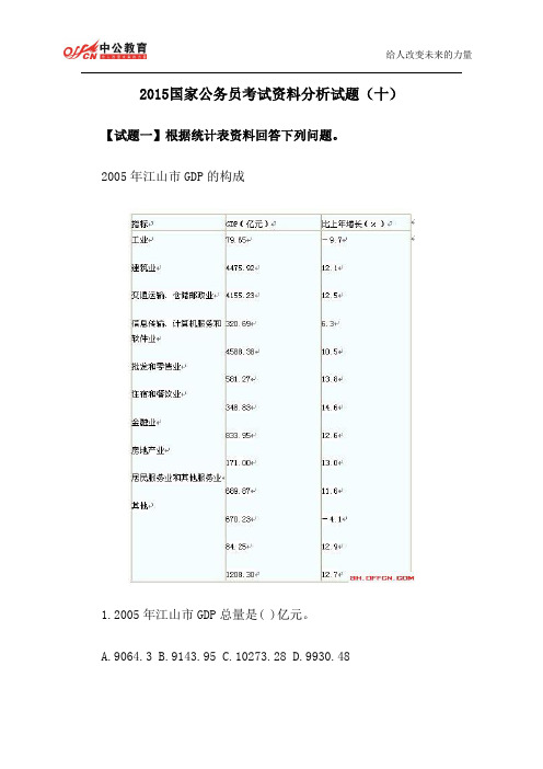 2015国家公务员考试资料分析试题(十)