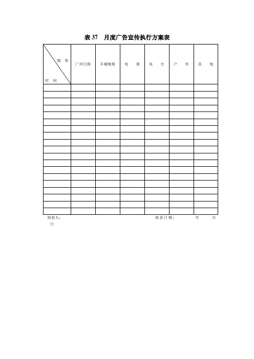 月度广告宣传执行方案表(表格模板、doc格式)
