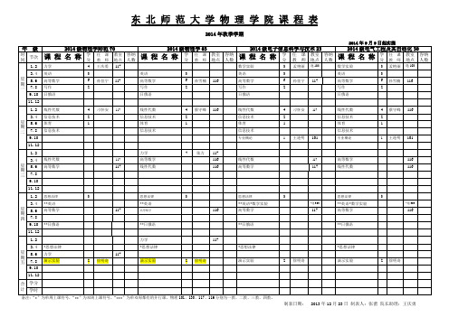 2014年秋季学期本科课表-最新版本