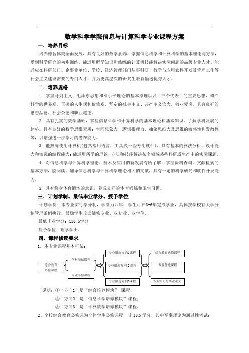 数学科学学院信息与计算科学专业课程方案