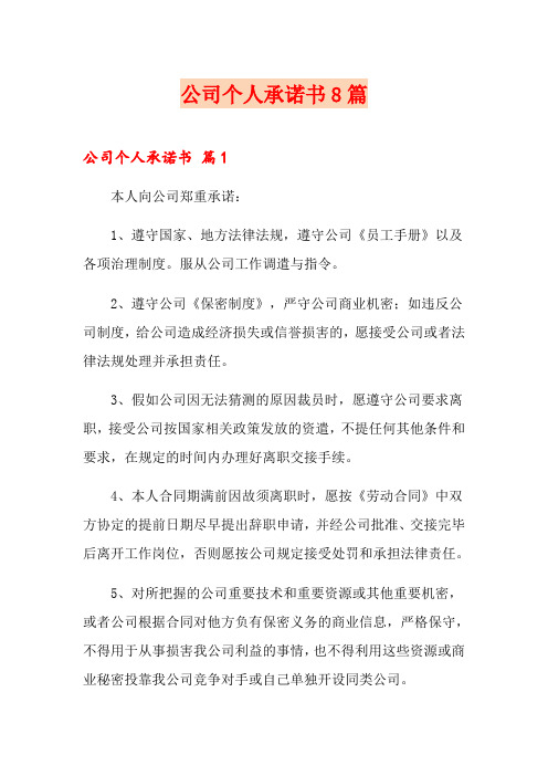 公司个人承诺书8篇