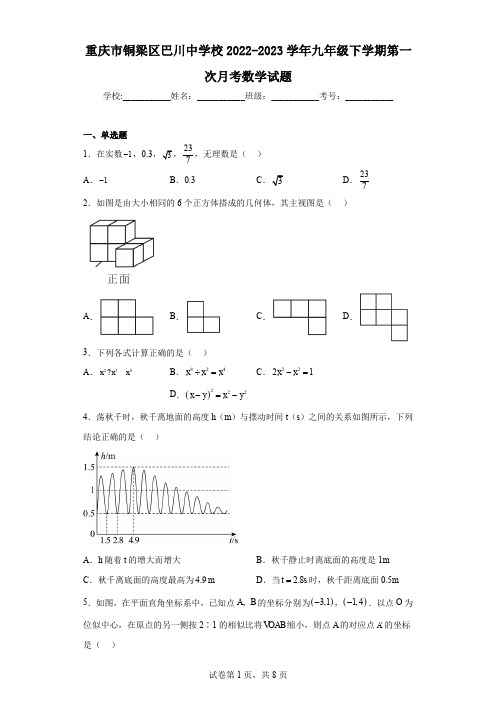 重庆市铜梁区巴川中学校2022-2023学年九年级下学期第一次月考数学试题