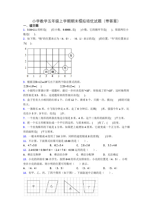 小学数学五年级上学期期末模拟培优试题(带答案)