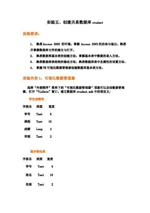 实验五数据库建立ACCESS