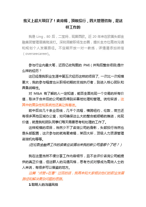 我又上超大项目了！麦肯锡，顶级投行，四大管理咨询，是这样工作的