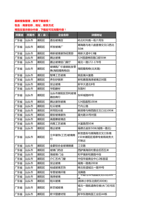 新版广东省汕头市潮阳区玻璃企业公司商家户名录单联系方式地址大全43家