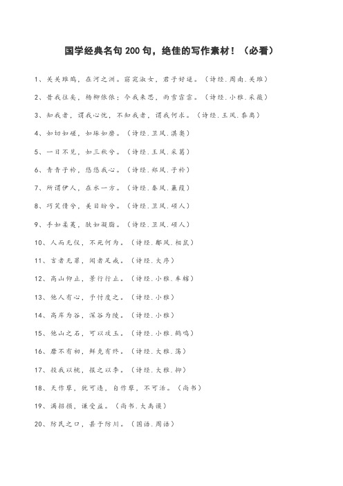 国学经典名句200句,绝佳的写作素材!(必看)