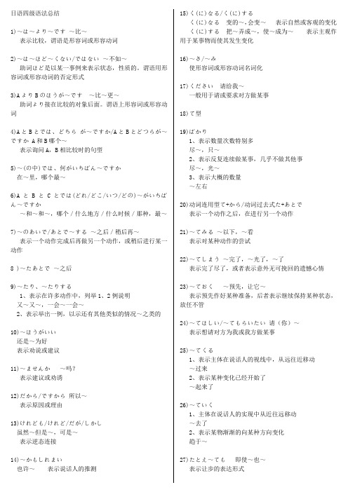 日语四级语法总结+主要句型