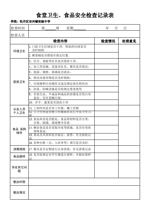 学校食堂卫生检查记录表