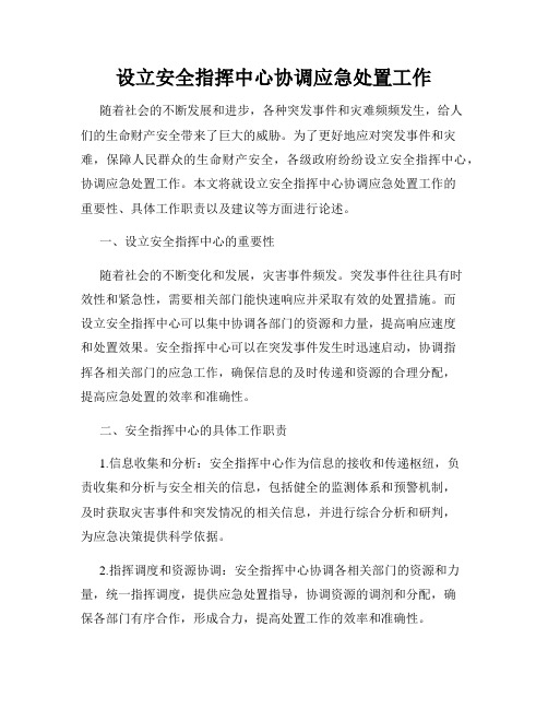 设立安全指挥中心协调应急处置工作