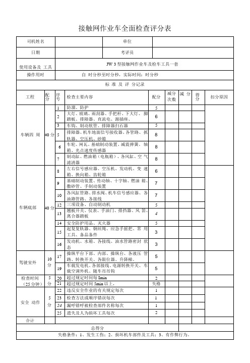 接触网作业车全面检查评分表