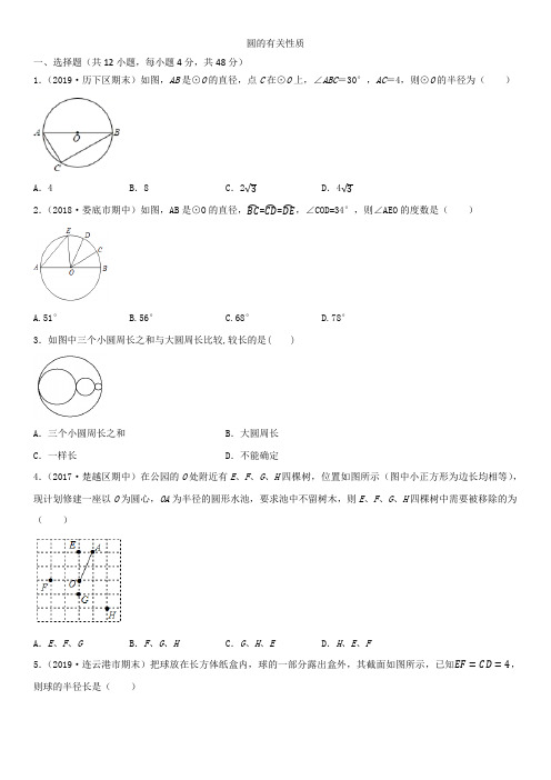 2019-2020学年人教版九年级数学综合专项复习卷：圆的有关性质