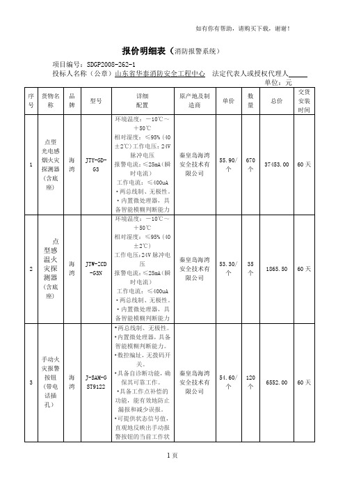 报价明细表消防报警系统