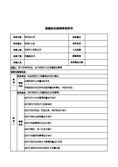 质检组长岗岗位说明书