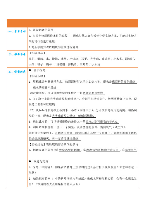 【多媒体导学案】人教版化学九年级上册实验活动3  燃烧的条件(教师版)