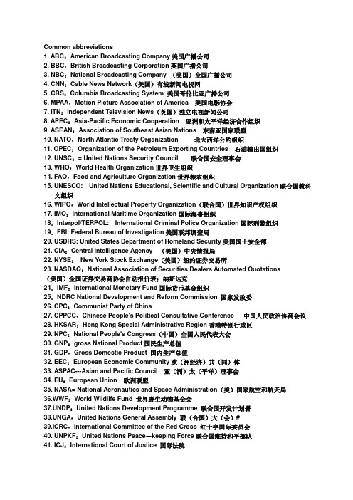 《英语报刊选读》50个缩略词