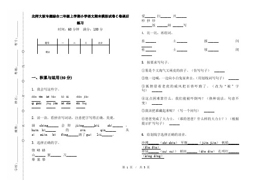 北师大版专题综合二年级上学期小学语文期末模拟试卷C卷课后练习