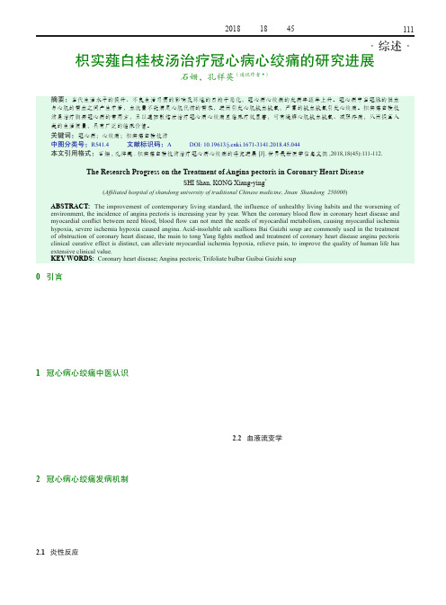 枳实薤白桂枝汤治疗冠心病心绞痛的研究进展