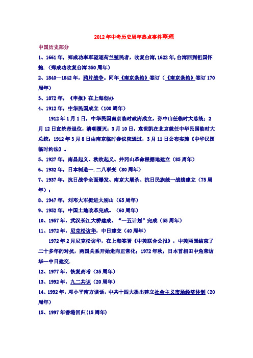 2012年中考历史周年热点事件整理