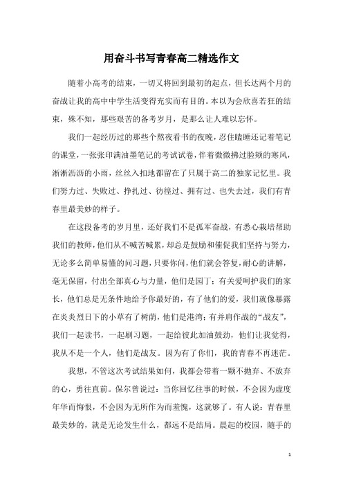 用奋斗书写青春高二精选作文