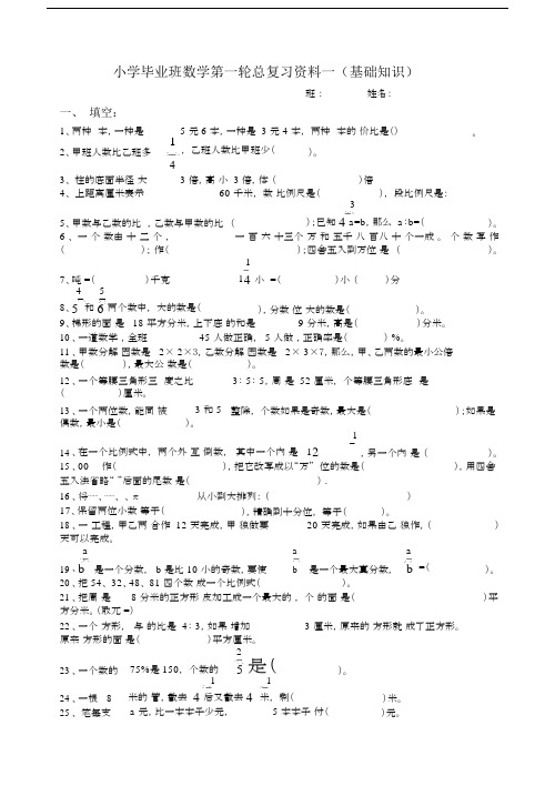 人教版小学六年级数学毕业总复习基础知识分类专项练习题.docx