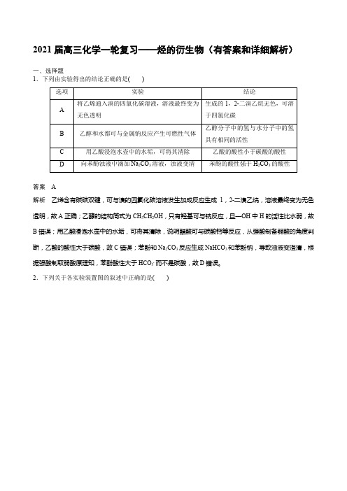 2021届高三化学一轮复习——烃的衍生物(有答案和详细解析)