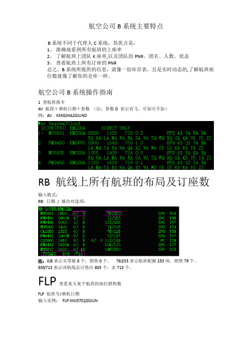 【航空公司大系统B系统操作指南及其特点】