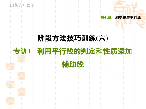 五四制鲁教版六年级数学下册 第七章相交线与平行线 阶段方法技巧训练 利用平行线的判定和性质添加辅助线