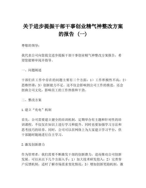 关于进步提振干部干事创业精气神整改方案的报告 (一)