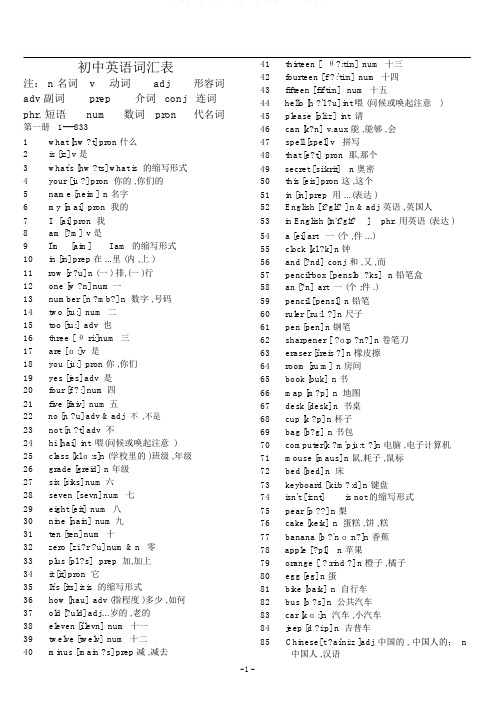 (完整版)初中英语单词表大全2182个音标