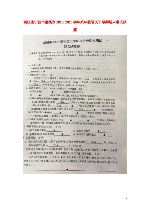 浙江省宁波市慈溪市八年级语文下学期期末考试试题(扫描版) 浙教版