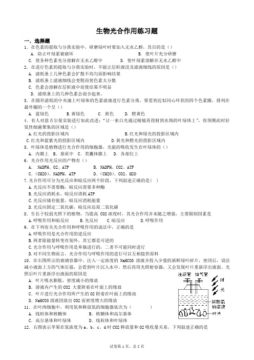 高一生物必修1光合作用练习题含答案