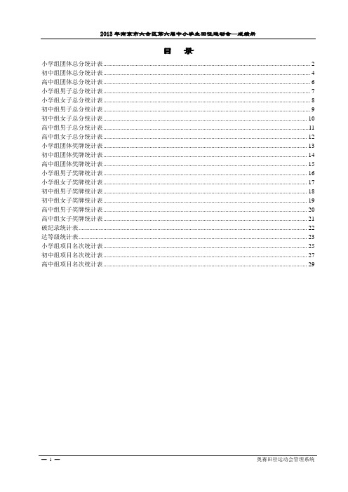 2013年南京市六合区第六届中小学生田径运动会[成绩册]