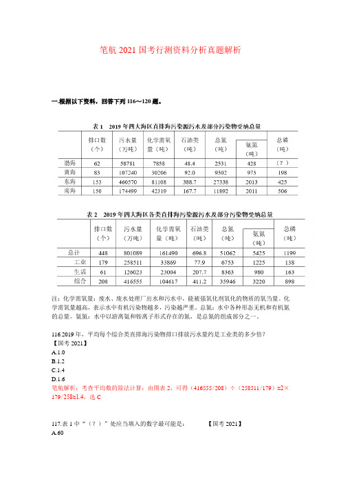 笔航2021国考行测资料分析真题解析