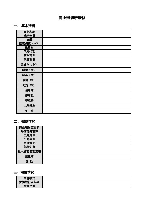 【房地产精品文档】商业街调研表格