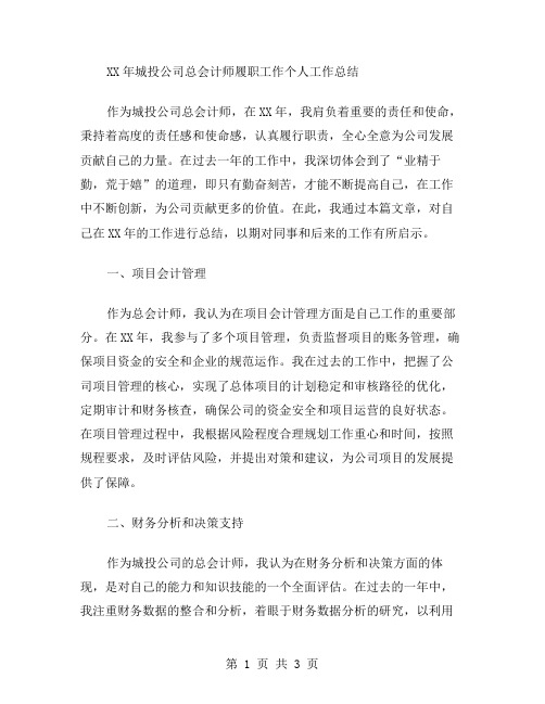 xx年城投公司总会计师履职工作个人工作总结范文