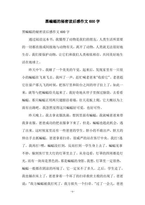 黑蝙蝠的秘密读后感作文600字