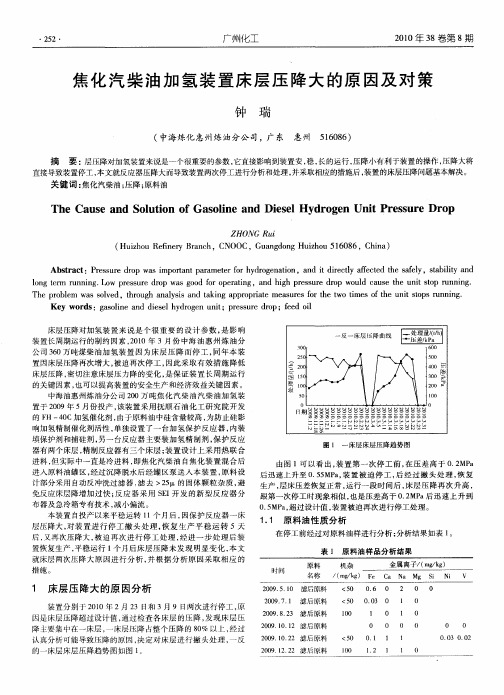 焦化汽柴油加氢装置床层压降大的原因及对策