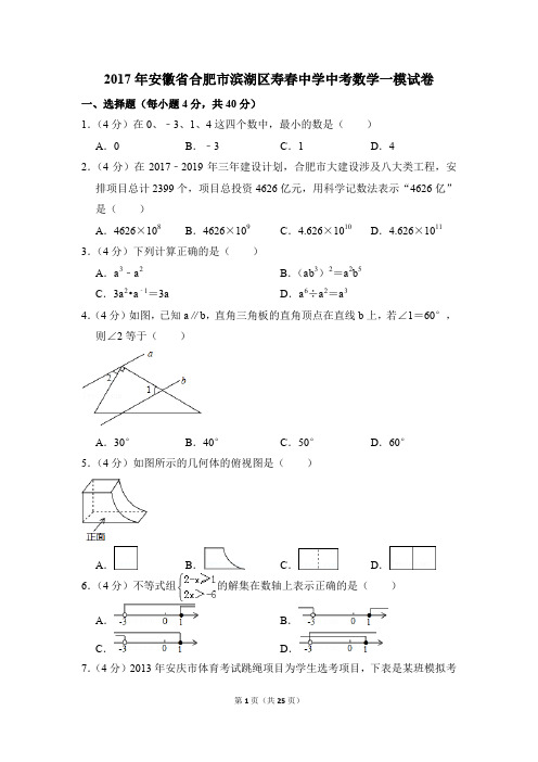 2017年安徽省合肥市滨湖区寿春中学中考一模数学试卷(解析版)