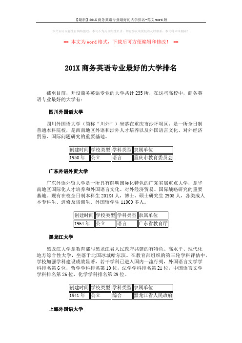 【最新】201X商务英语专业最好的大学排名-范文word版 (6页)