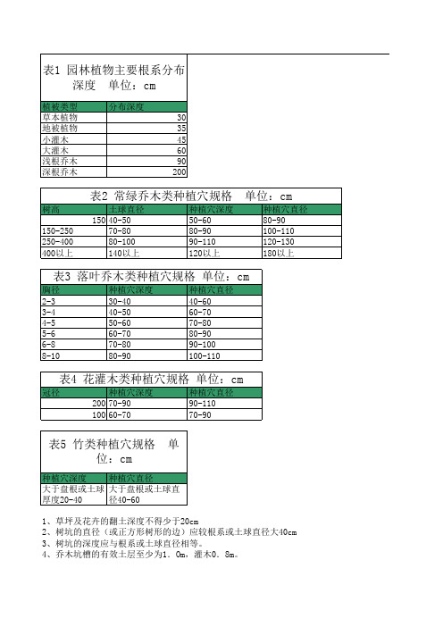 植物种植穴规格