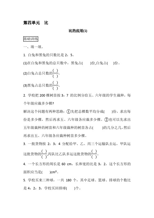 第四单元  比 课时达标训练(同步练习)-2024-2025学年六年级上册数学人教版