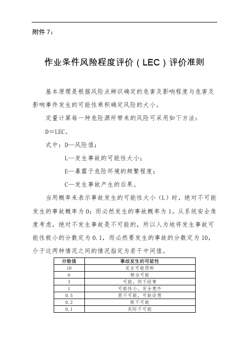 作业条件危险性分析法(LEC)评价准则