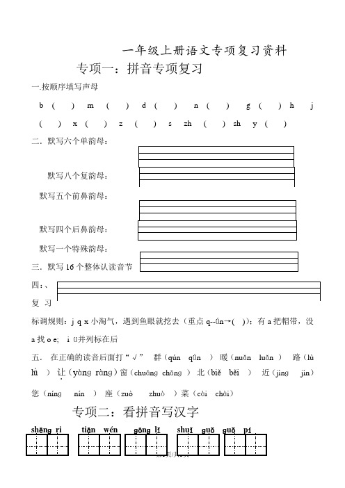 一年级上册语文复习练习专项复习资料鲁教版
