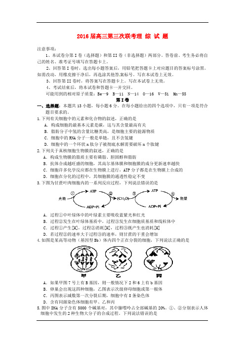 2016届高三12月联考理综试卷