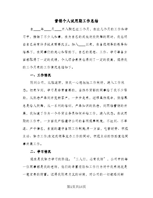 营销个人试用期工作总结(五篇)